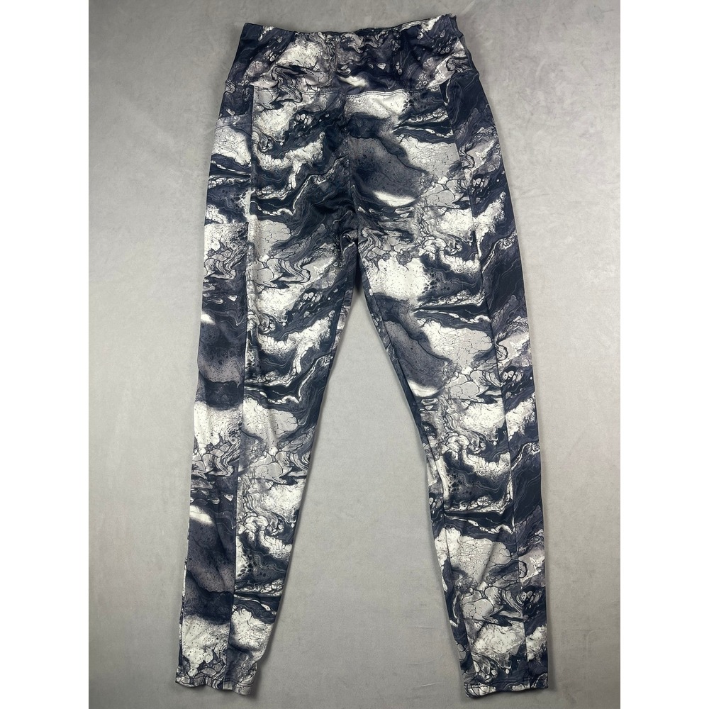 Zone Pro Womens XL Marble Print Activewear Leggings Black White Side Pockets